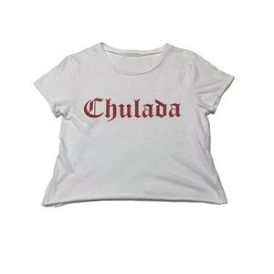 White Chulada Spell Out Crop Top Shirt